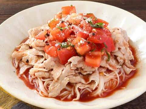 豚肉とトマトのイタリアンぶっかけそうめん